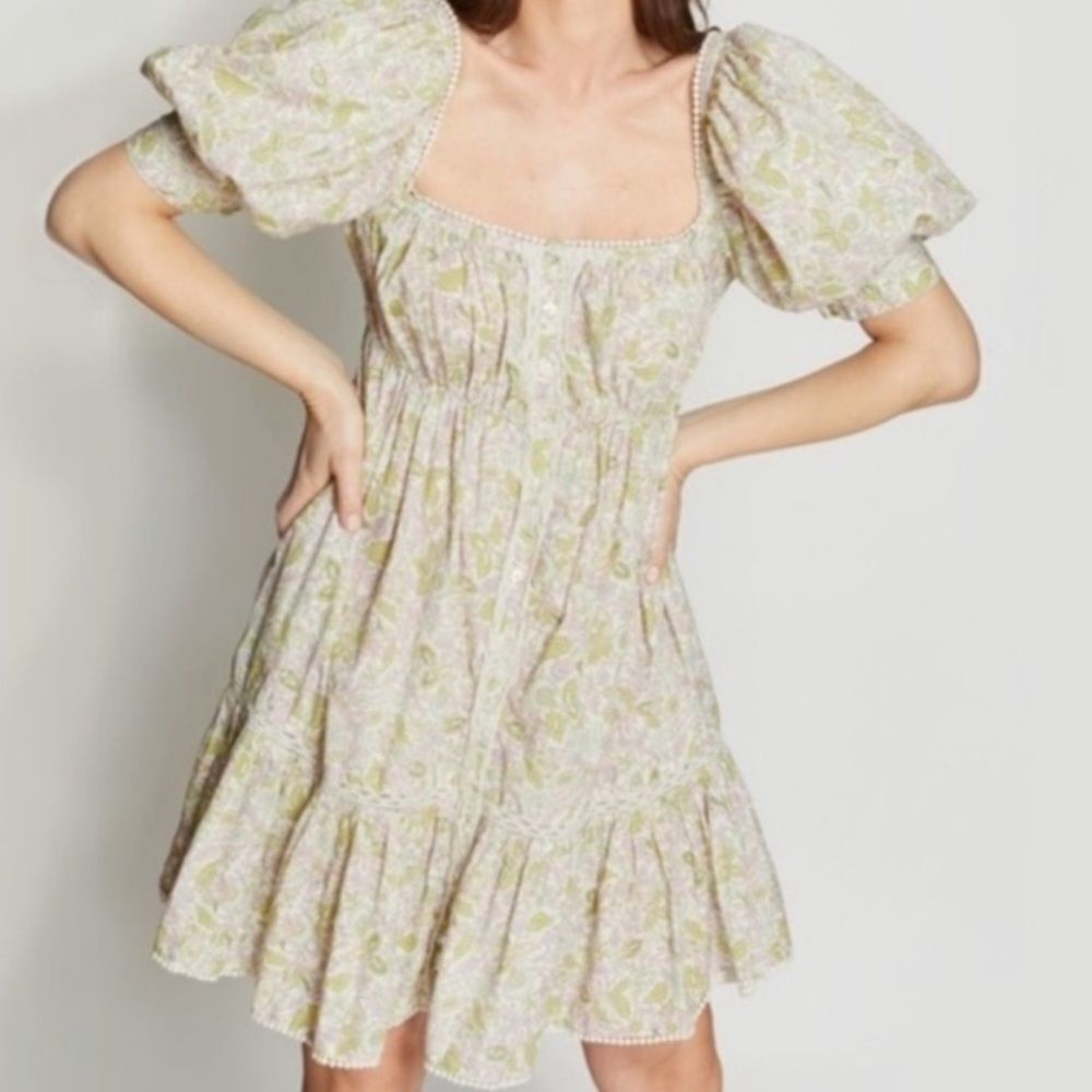Anthropology Floral Puff Sleeve Mini Dress Medium